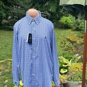 Ralph Lauren performance shirt blue check shirt SZ L US OPEN ON CUFF